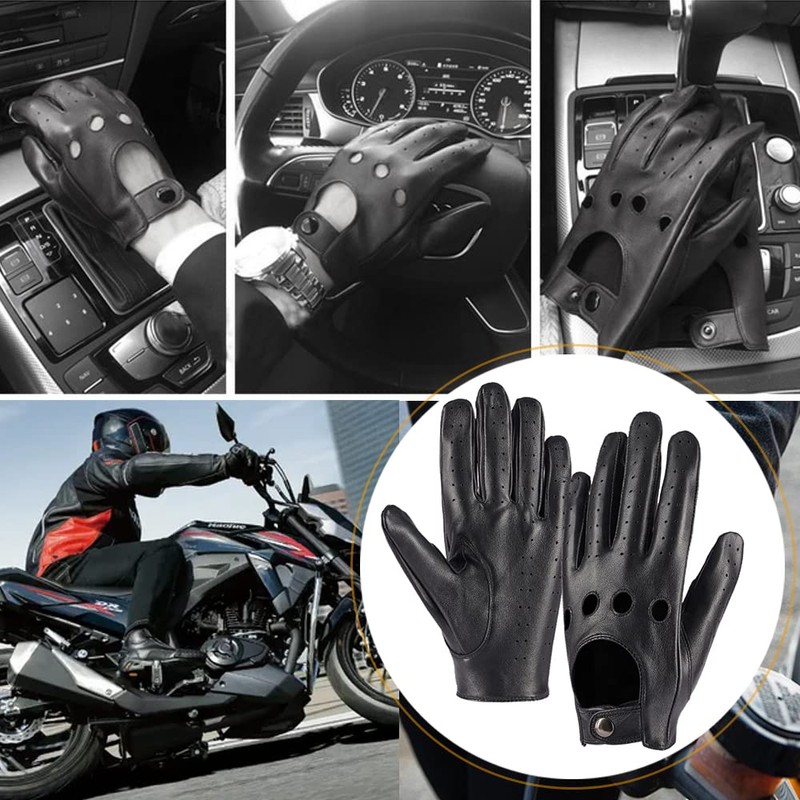 MGGMOKAY Men's Leather Car Gloves Touchscreen Leather Gloves Unlined, Black-Blue