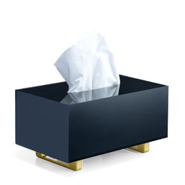 Yoba Caja de pañuelos de acrílico negro de 3 mm de grosor, dispensador rectangular de caja de pañuelos con patas de aluminio chapadas en oro para baño, cocina, recámara, oficina y restaurante