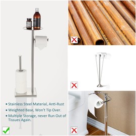 BVL Toilet Paper Holder Stand with Shelf Stainless Steel Brushed Nickel for Bathroom