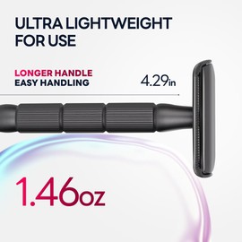 CAVEEM Double Blade Safety Razor, Single Blade Razor with 5 Stainless Steel Razor Blades for Men and Women, Reusable Metal Razor - Gun Metal Black