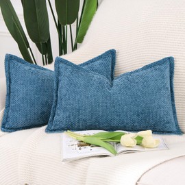Madizz Set of 2 Chenille Velvet with Edge Cushion Covers, Soft Decorative Cushion Covers, Modern Cushion Cover for Sofa, Living Room, Bedroom, Dark Blue, 40 x 80 cm
