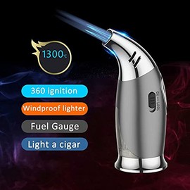 Butane Torch,Triple Jet Flame Blow Torch, Mini Blow Torch Lighter, Adjustable Culinary Kitchen Torch with Safety Lock & Fuel Gauge for Desserts, Soldering, BBQ and Baking (No Gas)