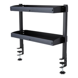 Kathring Clamp on Desk Shelf, 2 Tier Desk Extender Side Table with Adjustable Metal Storage Tray Capacity 22 lbs for Offices, Bedrooms, Living Rooms (Black)