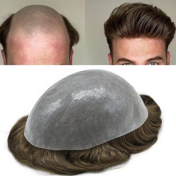 Full PU Hair System For Mens Toupee Real Human Hair
