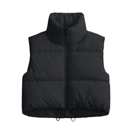 Polu Women's Cropped Puffer Vest Jacket Sleeveless Winter High Stand Collar Lightweight Vest for Women with Zip Gilet