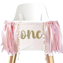 1st High Chair Banner, Birthday Banner for Girls, First Birthday, High Chair Banner, One Year Birthday Party Decoration for Princess Fairy Baby Photo Props, Party Decor