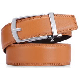 XDOVET Men's Ratchet Belt with Leather, Slide Belt for men 1 3/8 inches Wide