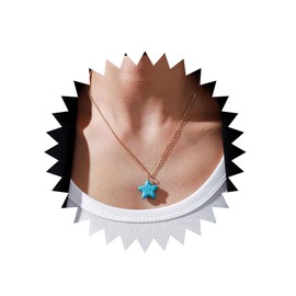 Inateannal Boho Turquoise Star Pendant Necklace Gold Turquoise Choker Necklace Star Pendant Chain Necklace Blue Turquoise Star Chain Necklace Jewellery for Women Girls, Zinc, No Gemstone