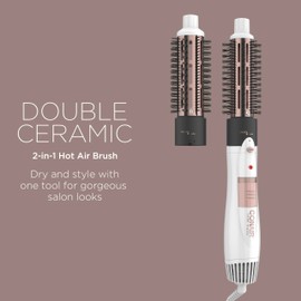 Conair Double Ceramic 2-in-1 Hot Air Brush, 1000W, Interchangeable 1¼" & 1½" Thermal Brushes for Voluminous Curls & Straight Styles, Hot Brush for Fine & Thick Hair