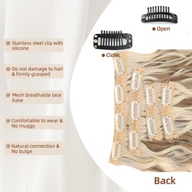 Clip in Hair Extensions, 4PCS Hair Extensions 12" Short Curly Wavy Blonde hair extensions Invisible Lace Weft Natural Soft Hairpieces for Women Platinum Blonde Highlights