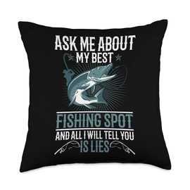 Fish fishing Water Gift Boat Lake Bass River Bait Fly Fishing Catch Reel Hook Adventure Trout Outdoor Rod Throw Pillow, 18x18, Multicolor