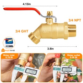SIGURANTA 3/4" NPT/MIP Brass Male Hose Faucet, Water Spigot with 3/4" Male GHT Thread, Heavy-Duty Outdoor Hose Full-Flow Valve Outdoor Faucet (3/4" NPT Inlet Long Handle)