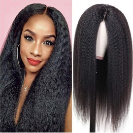 BLISSHAIR Yaki Kinky Straight Wigs Human Hair 13x4 Lace Frontal Bob Wigs Glueless Human Hair Pre Plucked Density 100% Unprocessed Brazilian Hair Glueless Wigs for Women Natural Color (14Inch)