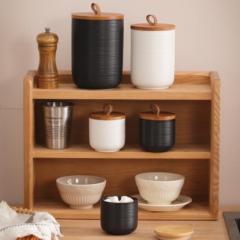 Food Storage Jar Strong Ceramic Storage Canisters with Airtight Wooden