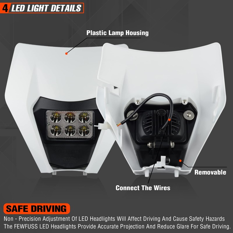 fewfuss Dirt Bike Led Headlight, Motorcycle Enduro Headlight Kit for