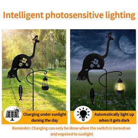 Solar Powered Black cat Fishing Light, Garden Decorative Iron Art Cute cat Fishing Ground Light, Wireless Dusk to Dawn LED Landscape lamp Waterproof.