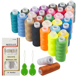MeoZynxadril 30 Piece Sewing Thread Set, Sewing Thread, 250 Yard Sewing Machine, Sewing Machine Yarn, with 16 Needles and 2 Needle Threaders, All-Sewing Thread, Sewing Thread for Crafts, Sewing,