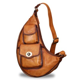 IVTG Genuine Leather Large Sling Bag for Men and Women Vintage Real Leather Sling Backpack Shoulder Crossbody Bag Chest Bag (Brown)