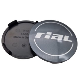 4 x Rial Hub Caps 64 mm Graphite (N32) Logo Silver (RII) – Original Wheel Centre Cap/Hub Cap