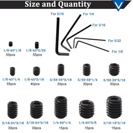 Seamaka 400Pcs SAE Set Screws Assortment Kit with Allen Keys,12 Size 12.9 Class Alloy Steel Set Screw Assortment Kit,1/8"-40 to 5/16"-18 Internal Set Screws for Bathroom Fixtures