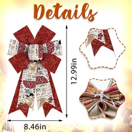 Threetols 2PCS Coffee Wreath Bows, Brown Coffee Bean Bows for Wreath Rustic Vintage Farmhouse Brown Bows for Front Door Harvest Bows for Holiday Party Home Indoor Outdoor Decor