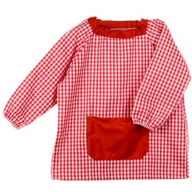 Klotzz children's painting apron for kindergarten. Checked Craft Coat Baby - boys. - red