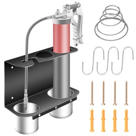 Huthbrother Grease Gun Holder, Wall Mount Grease Gun Storage Rack/Organizer, Hand Grease Gun Holder Rack for Workshop, Shop, Garage, W/Removable Drip Cups, Spare Cartridge Holder and Separate Spring