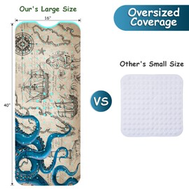 Bathtub Mat Non Slip, Octopus Extra Long Bath tub Mat Shower Floor Mat with Suction Cups and Drain Holes for Adults Kids Elderly 40 X 16 Inch