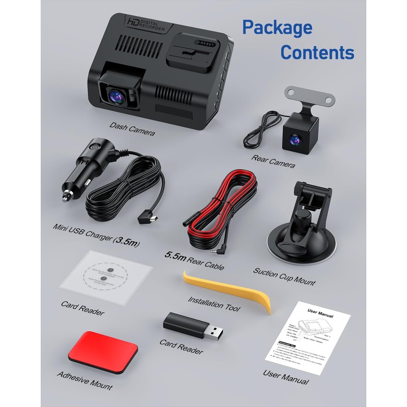 Range Tour Car Dash Cam Front and Rear, Dual Dashcam