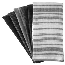 Lux Decor 6-Pcs Kitchen Towels Set 16x26 - Ultra-Absorbent, Soft, and Durable 100% Cotton Terry-Cloth Dish Towels - Perfect for Cleaning, Drying (Black)