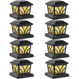 SIEDiNLAR Solar Post Cap Lights Outdoor, Aluminum Glass 2 Modes Edison LED Bulbs for 4x4 5x5 6x6 Wooden/Vinyl Posts Fence Deck Patio Decor, Warm White/Cool White Lighting 8 Pack (Black)