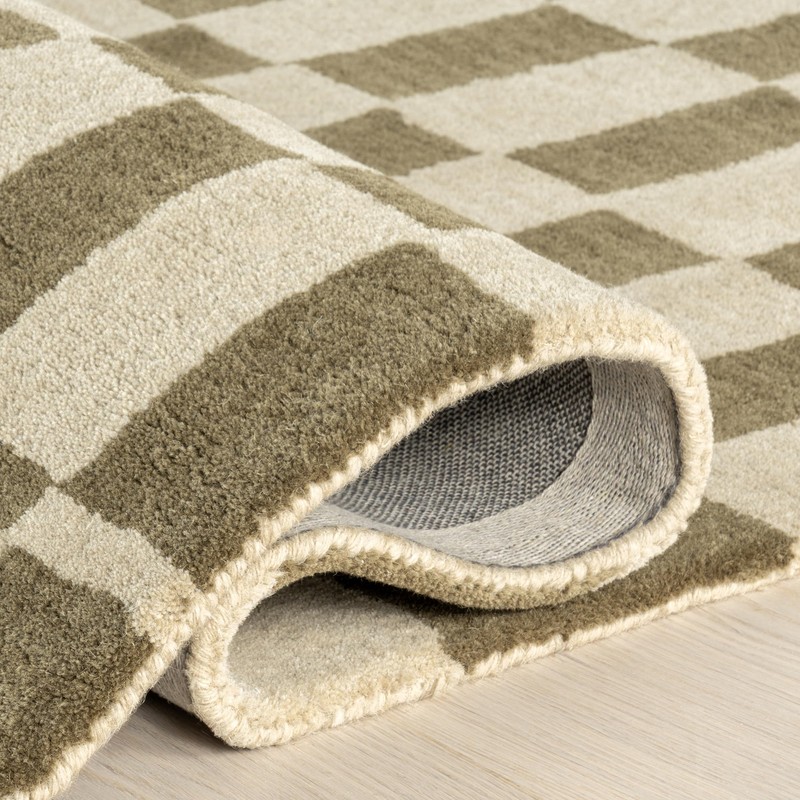 Rugs USA Kia Checkerboard Wool Area Rug, 6x9, Olive