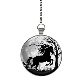 Gotham Decor Unicorn Running in the Meadow Glow in the Dark Ceiling Fan and Light Pull Chain Pendant Single Sided