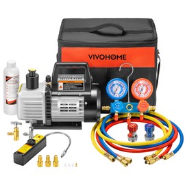VIVOHOME 110V 1/3 HP 4CFM Single Stage Rotary Vane Air Vacuum Pump and AC Manifold Gauge Set Kit with Leak Detector for R134a R12 R22 R502 R410a HVAC Air Conditioning Refrigeration Recharging, Black
