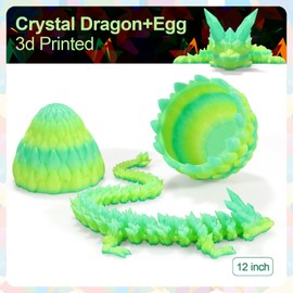 3D Printed DragonEgg, 12Inch Articulated DragonEgg with Dragon Inside, Adults Dragon Fidget Toy, Crystal Dragon Egg for Home Office Car Desk Decor Toys, Gift Given on Birthday. (Crystal Green)