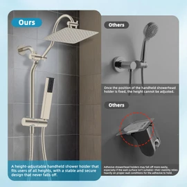 Hibbent Shower Slide Bar with Handheld Shower Head Holder, Stainless Steel Shower Arm Extension Sliding Bar, Height & Angle Adjustment Showerhead Holder, Brushed Nickel