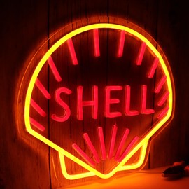 WonderfulLife Shell Oil Logo Neon Sign for Garage Decor,Led Signs for Bar Man Cave Wall Decor,Lube Store or Gasoline Station Display Lighting,Orange and Red,Easy Hanging.
