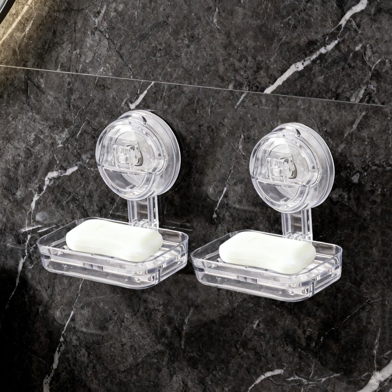 2 Pack Suction Cup Soap Dish Holder Clear Acrylic Wall