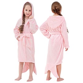 KAKU NANU Girls Dressing Gown Fleece Fluffy Hooded Girls' Sleepwear & Robes 6 7 8 Years Bath Robes for Kids Pink