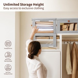 Homsorout Large Closet Storage Bins - Collapsible Storage Bins with Handles & Window, Fabric Cube Organizer with Lids, Decorative Boxes for Living Room, Closet, Dorm, 8 Pack, Grey