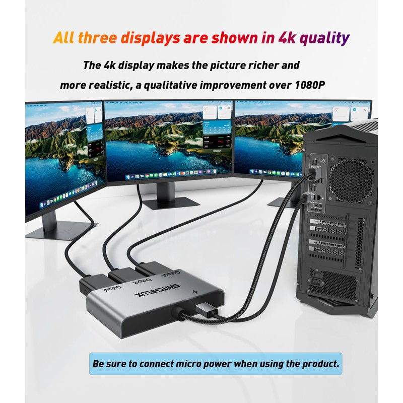 SWITCHFLUX DisplayPort to Dual DisplayPort with HDMI Adapter |4K@60Hz| Extended