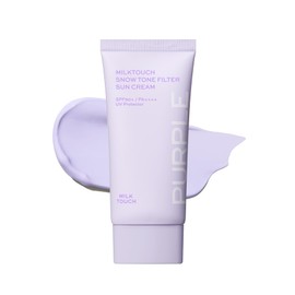 Milk Touch Snowtone Filter Suncream (02 Aurora Purple) Sunscreen Makeup Base Zinc Oxide Free Color Control 1.7 fl oz (50 ml)