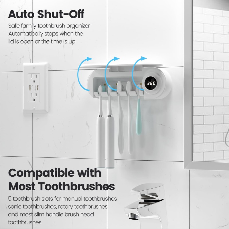 MIMORE Toothbrush Holder, 5 Toothbrush Slots & Timer Function, Cordless