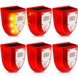 Qualirey 6 Pcs Solar Alarm Motion Detector with Sound Outdoor Motion Sensor 129db Barking Dog Strobe Light Gunshot Sound Alarm Detector Noise Maker Warning Lamp for Home Villa Yard Farm