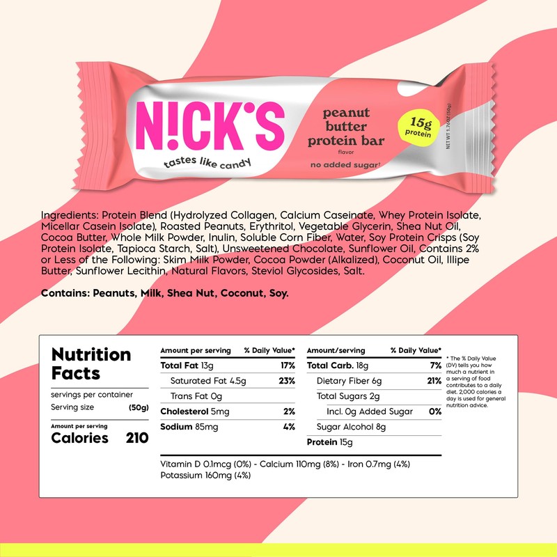 NICK’S Peanut Butter Keto Protein Bars – 15g Protein, 214