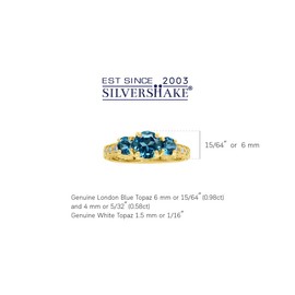 Silvershake 1.56ct. 3 Stone Genuine London Blue and White Topaz 925 Sterling Silver Ring Size 6.5