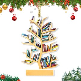 Christmas Book Ornament 2024 Lovers Gifts, Acrylic Funny Xmas Tree Shape Bookshelf Decor, Reading Book Ornament for Library, Book Christmas Ornaments, Book Ornaments for Christmas Tree (Tree Shelf-B)