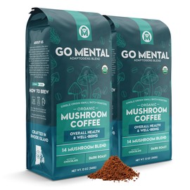 Organic 14 Mushroom Coffee Blend Dark Roast, Organic Lion's Mane, Chaga, Red Reishi and more, Chocolate Notes, Enhances Overall Health, Immune Support And Wellbeing, Ground 12 oz Bag (2 Pack)