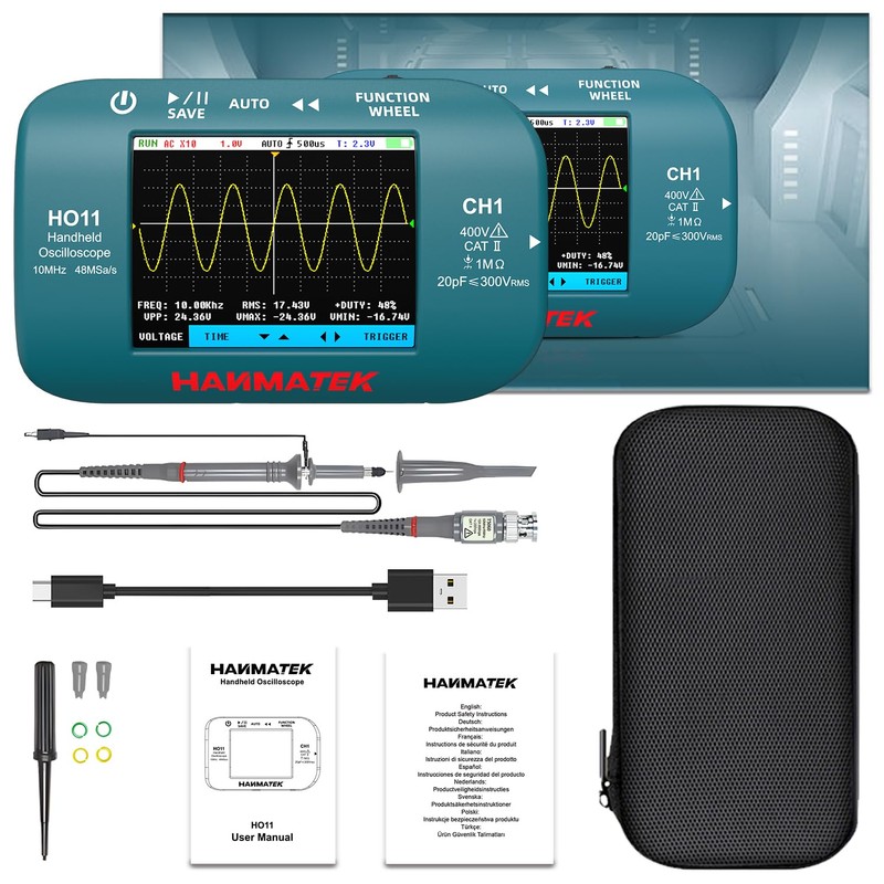 HANMATEK HO11 Handheld Digital Oscilloscope - 10MHz Bandwidth, 48MSa/s High-Precision