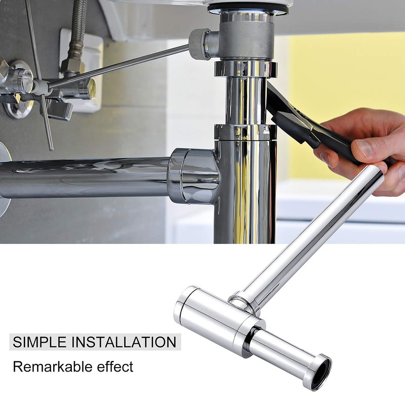 EXLECO Chrome Bottle Trap 1 1/4" Stainless Steel Siphon Bathroom
